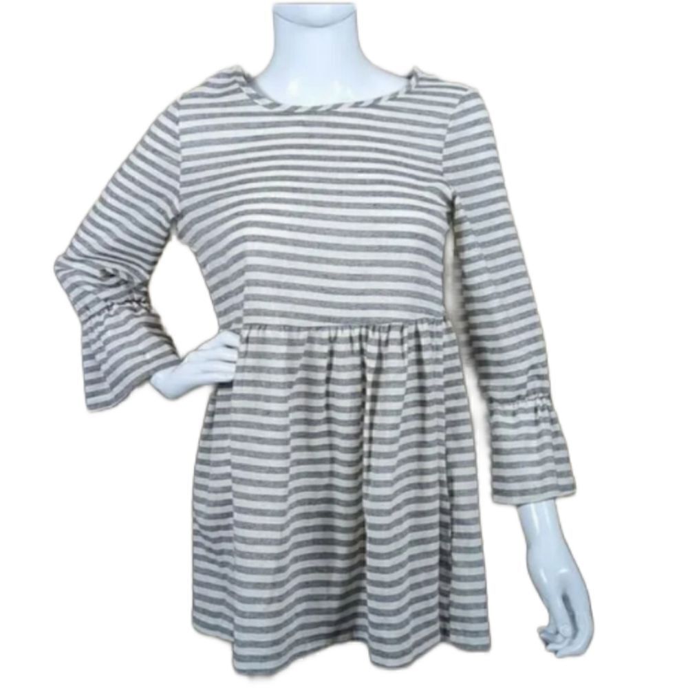 Pol size large, grey and white striped peplum shirt with bell sleeves